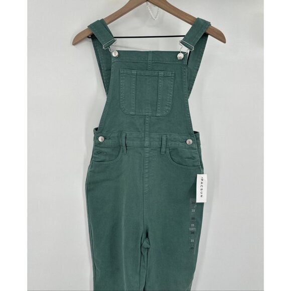 Pacsun Denim Bib Overalls Junior 25 Green Bell Bottom Flare Boho Coachella Rare - Picture 4 of 13